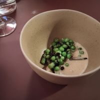 Roasted greens on spinach puree with shiitake sauce at Theo in Copenhagen