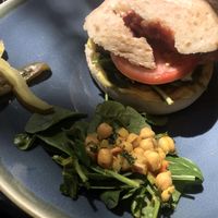 Vegan bacon cheese burger. My favourite from here. :p I recommend it   at Sweet Bones Bakery Cafe in Scullin