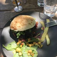 The mushroom burger yum  at Sweet Bones Bakery Cafe in Scullin