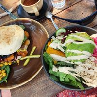 Mushroom burger and soul bowl ♡♡ at Sweet Bones Bakery Cafe in Scullin