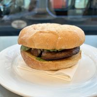 Mushroom and vegan haggis bap  at Fruitmarket Cafe in Edinburgh