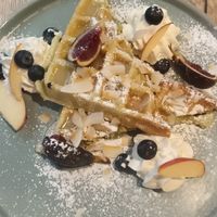 Waffle with coconut and fruits, cream chantilly at Meraki in Grenoble