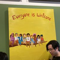 Sign in shop  at Tompkins Square Bagels in New York City