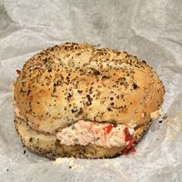 Sun dried tomato tofu cream cheese bagel  at Tompkins Square Bagels in New York City