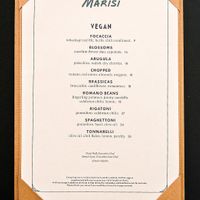 Vegan menu at Marisi in La Jolla
