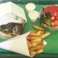 Falafel Pitta + Belgium Fries & Salad  at Maoz Vegetarian in Miami Beach
