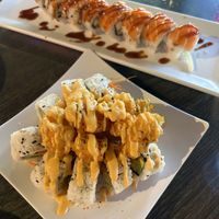 Popcorn Roll and Alaskan Salmon Roll  at Bluebird Haus Sushi in Long Beach