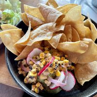 Vegan street corn + avocado dip  at Earls Kitchen + Bar in Vernon