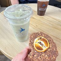 Vegan Cookie and Oatmilk Matcha Lattee  at Locus Coffee Roastery in Ankara