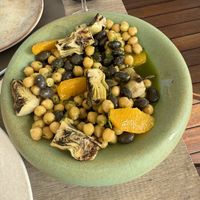 Pulse Salad w grilled artichoke   at Oia Gefsis in Oia