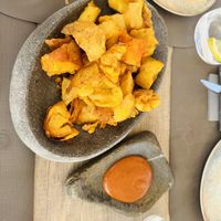 Crunchy Naxos Potatoes   at Oia Gefsis in Oia