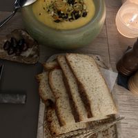 Faba bean dip and bread   at Oia Gefsis in Oia