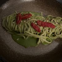 Fresh pasta with lemongrass, pine nuts, and sun dried tomatoes   at Oia Gefsis in Oia