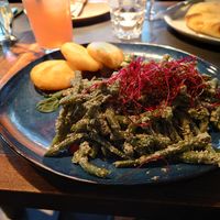 Bohnen mir Walnussmarinade und Maisbällchen (Vorspeise) at SO RE Restaurant & Bar - Georgische Küche in Dusseldorf