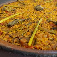 Vegan paella close up at Arrocería El Rek in Valencia