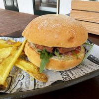 Vegan pea protein burger 🍔   at Bar Quèstat? in Menorca