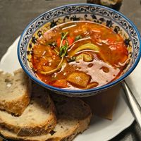 Goulash with homemade sour dough bread at Mikulas Bistro in Znojmo