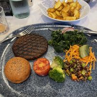 This was the vegan burger!?!? Note: The menu didn’t say anything about the burger being “deconstructed”. My wife’s pasta was watery and tasteless.  at Hotel Bellariva in Riva Del Garda