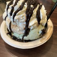 Warm vegan brownie sundae! (Brownie hiding at the bottom) Went with the matcha mint chip on this one as well, but they had 11 other vegan flavors options to choose from!  at Swanky Scoop in Woodinville