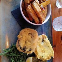 Vegan fish and chips (May 2025) at The Old Boat House in Amble