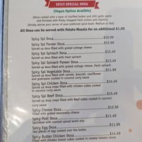 Menu at Dosa Crepe Cafe in Vernon