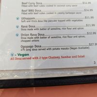 Menu at Dosa Crepe Cafe in Vernon