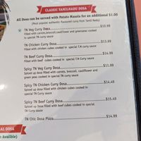 Menu at Dosa Crepe Cafe in Vernon