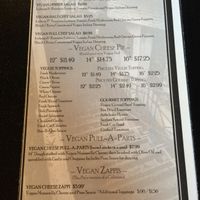 Vegan menu at The Pie in South Jordan