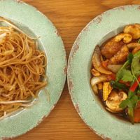 Rice noodles and CASHEW STIR-FRY at Rosa's Thai Cafe in Cardiff
