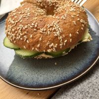 Vegan bagel with hummus and cucumber   at Grey Kaffee in Vienna