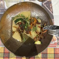 Lithuanian zeppelins or grated potatoe dumplings. Super yummy 🤤.  at Bernelių Užeiga - Gedimino in Vilnius