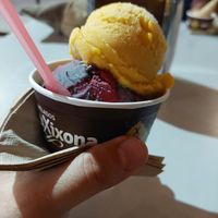 Mango (top) + black vanilla with raspberry (bottom) at Heladeria Antiu Xixona in Cullera