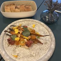 Starter (braised carrots and hummus)  at HEBE  in Paris