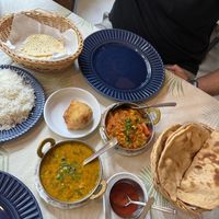 Mixed vegetable curry,  Dal Tadka, 1 samosa, rice and 3 x Roti, papadum complementary   at Indian Restaurant Mithila - 大阪・道頓堀のインドレストラン ミティラー in Osaka