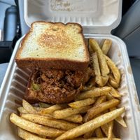 Hot Maple Blue Oyster sandwich with fries  at Iconic Vegan Cafe in Dallas