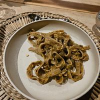 Their homemade sage and hazelnuts pasta at il Brucaliffo Cucina in Castiglione Dorcia