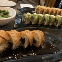 From left to right: Mr. Bean, Shroom Shroom, Yellow Submarine, with spices edamame appetizer  at I Luv Sushi in Lakewood