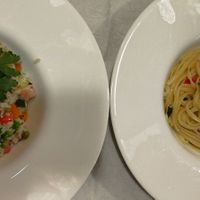 Vegetables risotto, garlic & oil linguini at Restorant 4 Stinet in Vlore