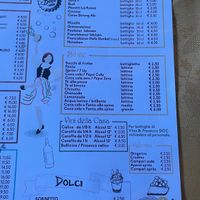 Menu at La Tarantella in Gorizia