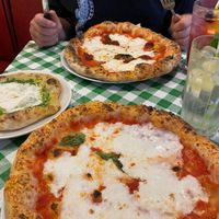 Vegan margherita, garlic bread with vegan cheese, vegan nduja pizza.  at Pizza Pilgrims in Nottingham