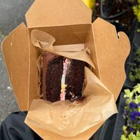 vegan chocolate cake (with rainbow frosting!) - delicious   at Grain Artisan Bakery in Snohomish