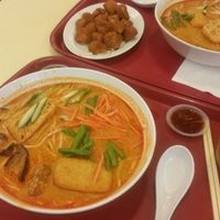 Veggie Laksa and popcorn 'chicken' :)  at Simple Life - KLCC in Kuala Lumpur