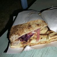 Kamut piadina with hummus and radicchio ( crescione underneath) at Il Chioschetto in Ravenna