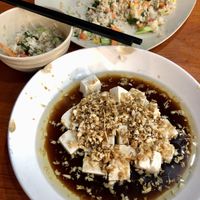 Steamed tofu with vegetable fried rice.  at Borneo Rock Cafe in Semporna
