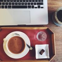 Delicious cup of hot chocolate with coconut milk! at Laurent Gerbaud Chocolatier in Brussels