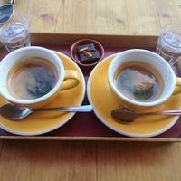 Coffee with praliné chocolates at Laurent Gerbaud Chocolatier in Brussels