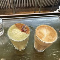 Matcha latte and coffee latte, both with vanilla soy milkk  at A Little Lost in Munich