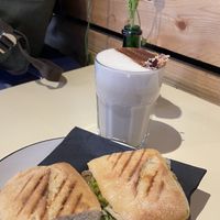 Chai latte with avocado sandwich   at A Little Lost in Munich