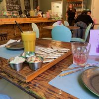 posh pitta, licious juice, raspberry lemonade  at Plant. Eat. Licious in Bath