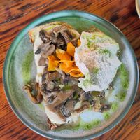 Mushrooms on toast with butter bean and miso sauce at Plant. Eat. Licious in Bath